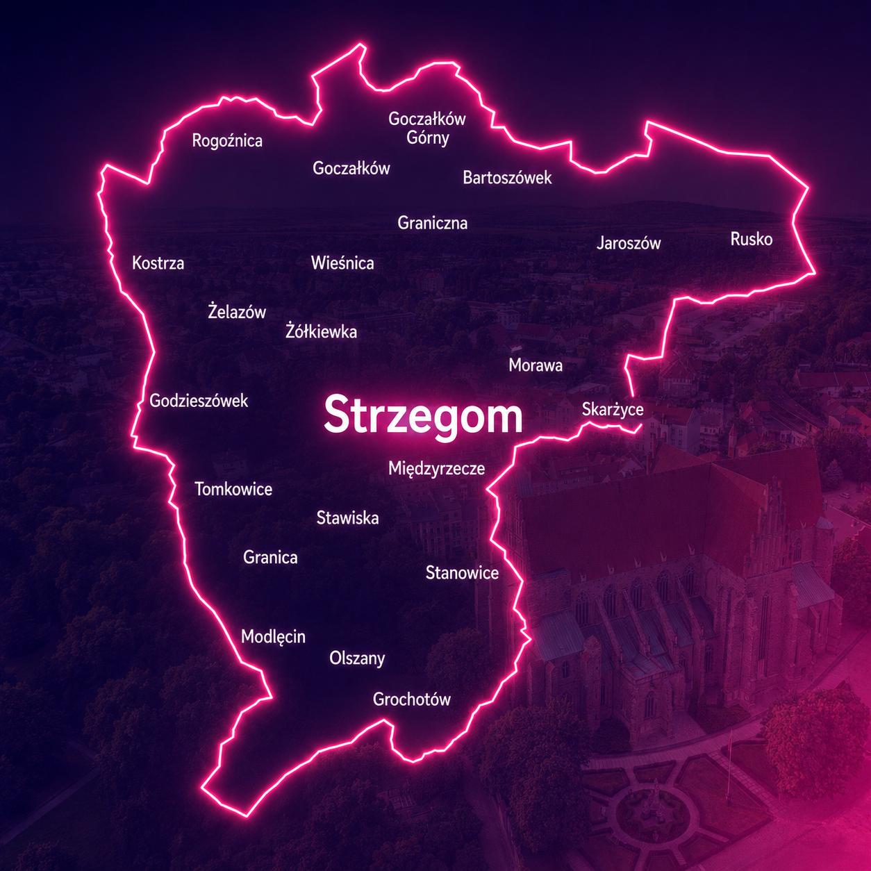 Mapa miejscowości gminy Strzegom