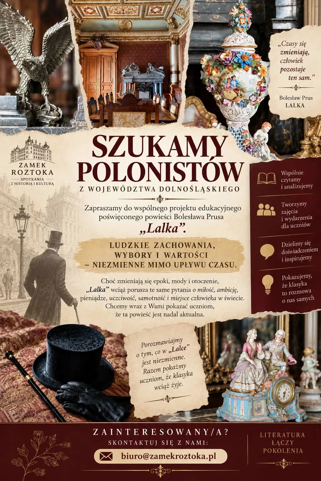 Zamek Roztoka szuka polonistów do projektu o „Lalce”