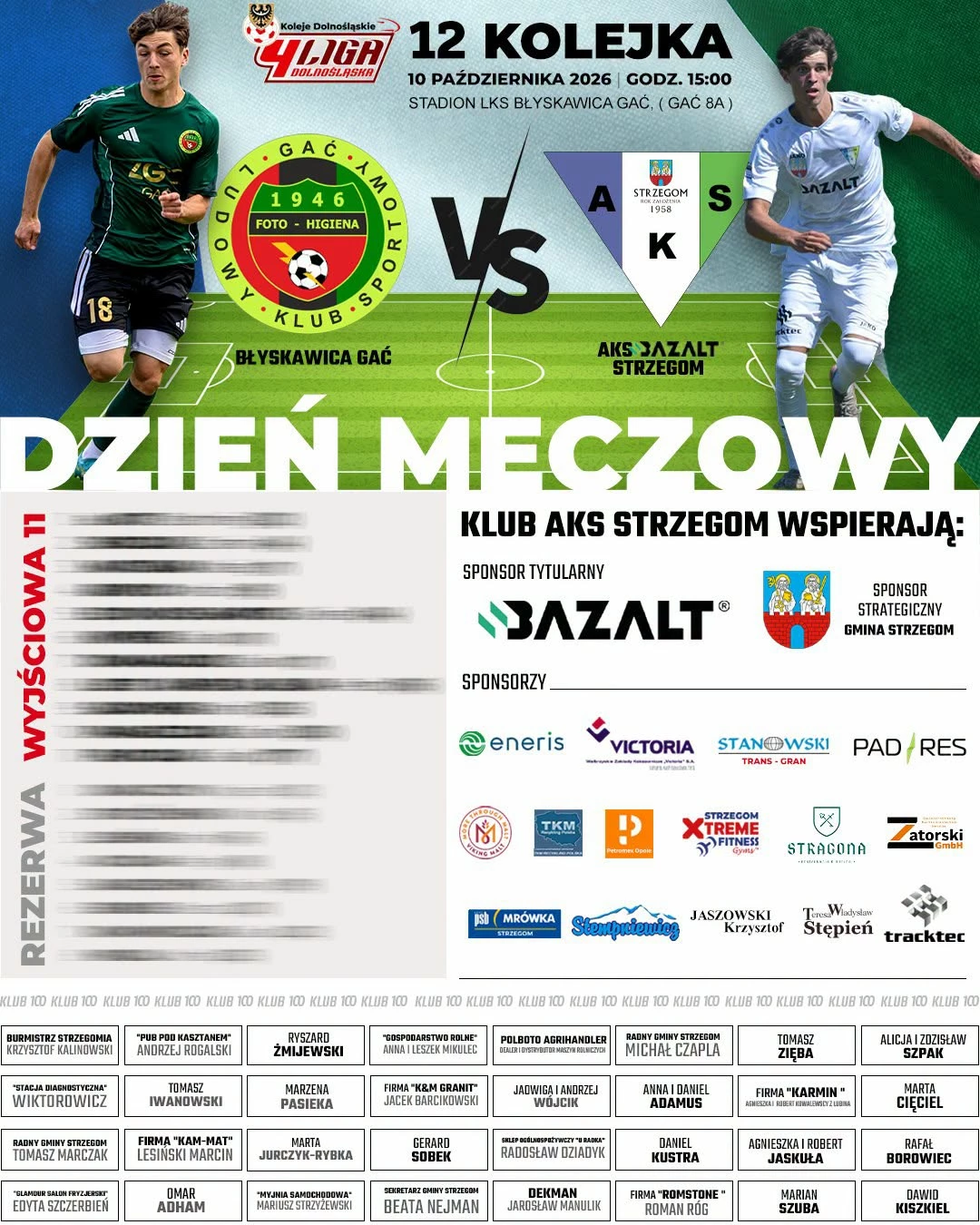 AKS Strzegom dziś zagra na stadionie LKS Błyskawica Gać