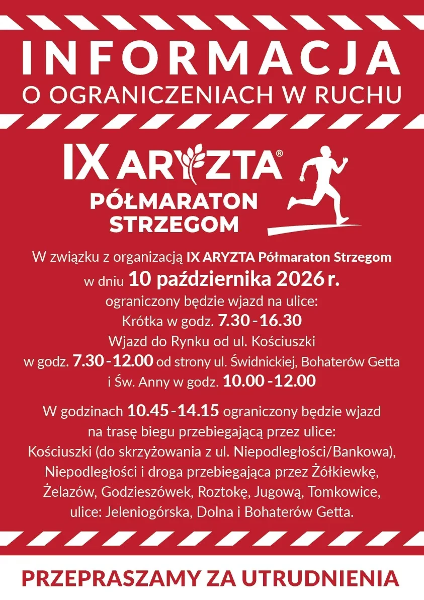 Półmaraton zamknie ulice. Utrudnienia w Strzegomiu w sobotę