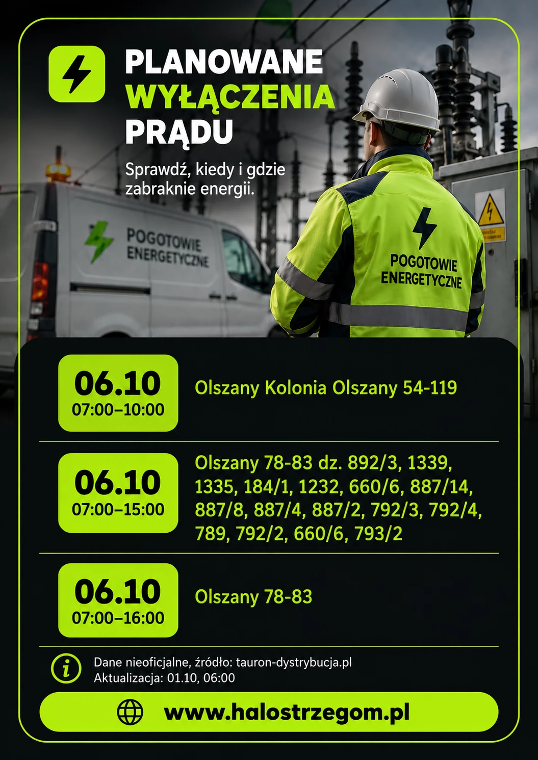 Planowane wyłączenia prądu w Olszanach. Sprawdź adresy
