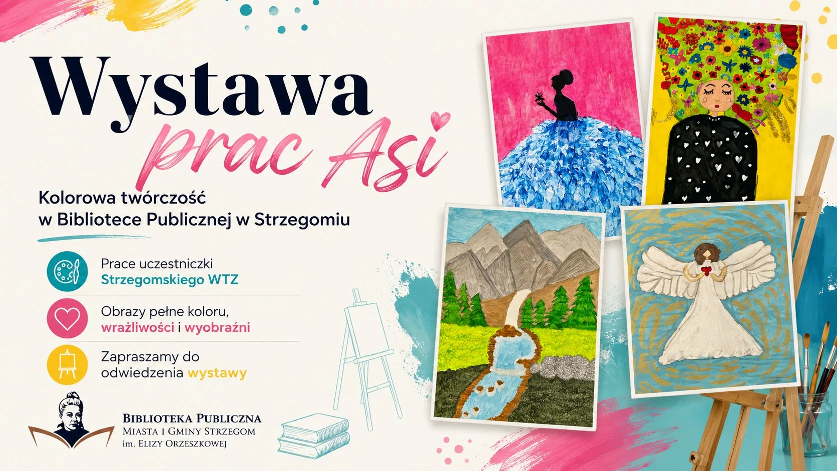 Kolorowy świat Asi w strzegomskiej bibliotece. Wyjątkowa wystawa prac uczestniczki WTZ