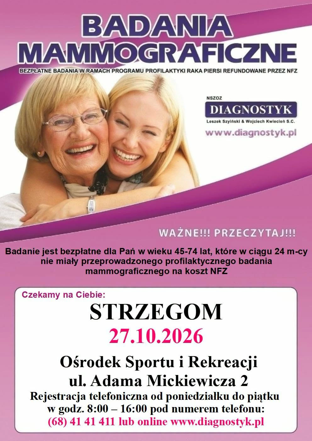 Bezpłatna mammografia w Strzegomiu. Mammobus przy OSiR